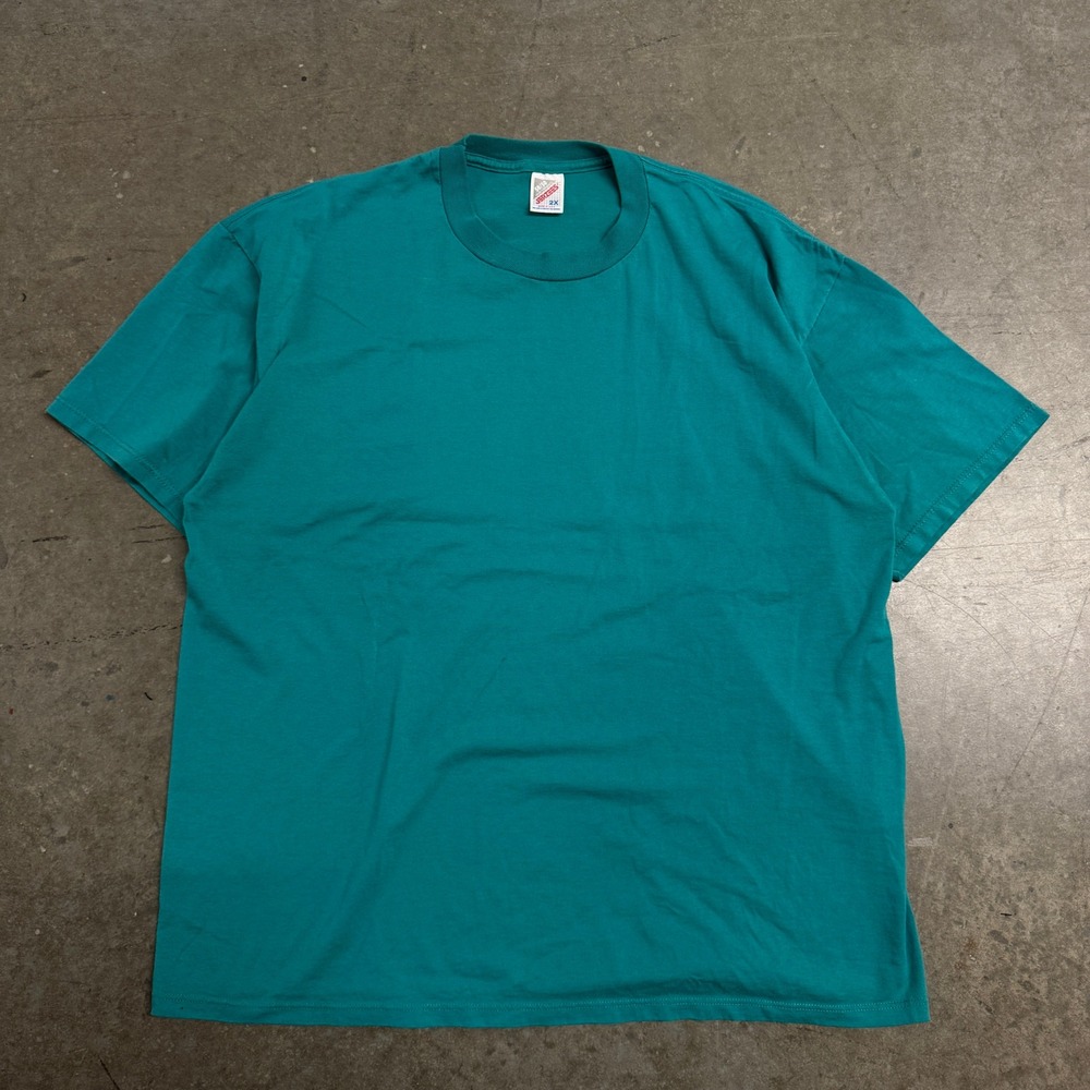 Vintage Jerzees Blank T Shirt Mens 2XL Teal Green 50/50 Heavyweight Made in USA